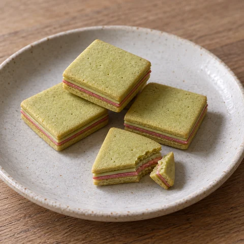 ピスタチオサンド ピスタチオ＆フランボワーズ：雰囲気と断面