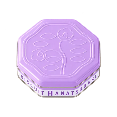 花椿ビスケット限定缶 ペールパープル：箱・パッケージ