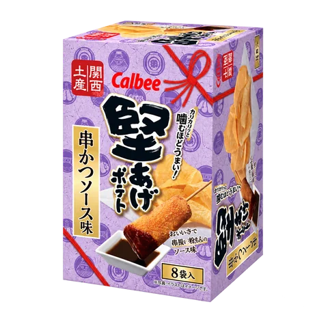 箱堅あげポテト串かつソース味 120g：箱・パッケージ