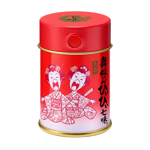 舞妓はんひぃ~ひぃ~七味 缶：箱・パッケージ