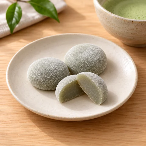 抹茶きびだんご：雰囲気と断面