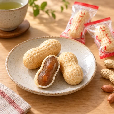 ぴーなっつ最中：雰囲気と断面
