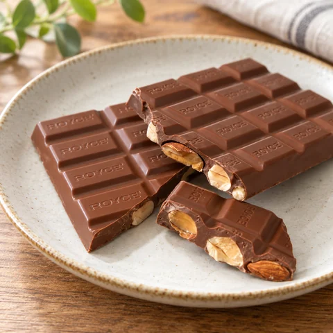 板チョコレート［アーモンド入り］：雰囲気と断面