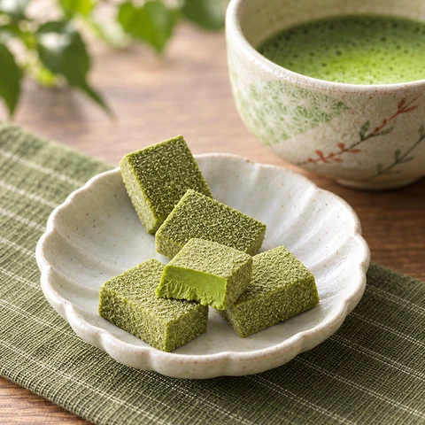 生チョコレート［抹茶］：雰囲気と断面