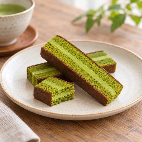 トーキョーリッチ抹茶チーズケーキ：雰囲気と断面